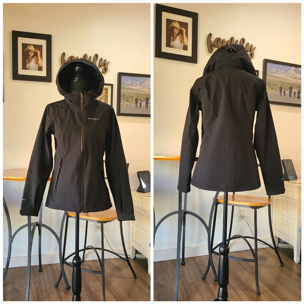 NWOT'S- EDDIE BAUER - Weatheredge- Black Hooded Jacket, Zip Pockets, Size XS